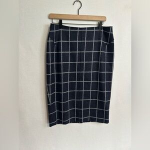 Jigsaw wool blend plaid navy midi skirt
